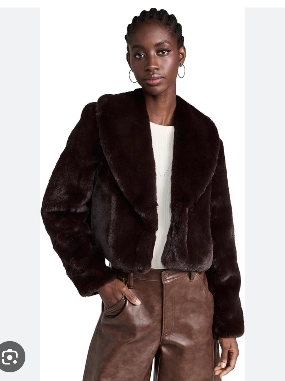 L'AGENCE Dark Brown Faux Fur Cropped Jacket